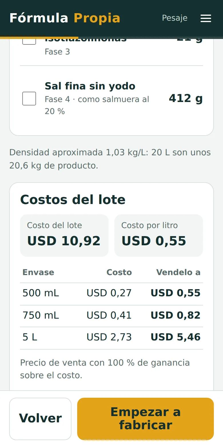 Costos del lote